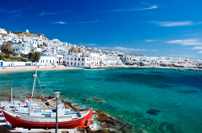 Permalink to Yoga holidays in Greece Mykonos beach, boats and village in Greece