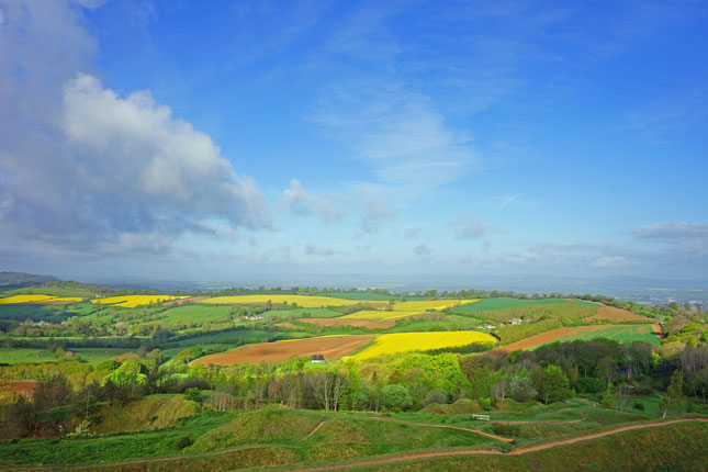 view of fields and vast horizon in Cotswold, England, UK